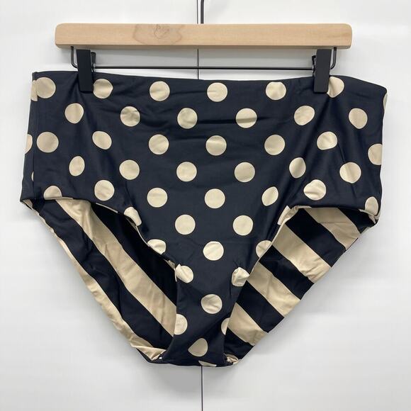 J.Crew High Rise Full Coverage Bikini Bottom Reversible Dot Stripe Print XXL NWT - Picture 3 of 9